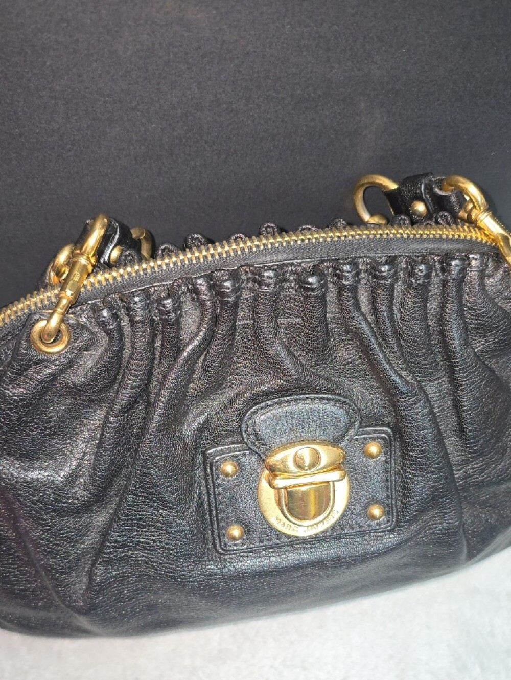 Marc Jacobs Black Leather Shoulder Bag with Gold Hardware - Picture 6 of 13